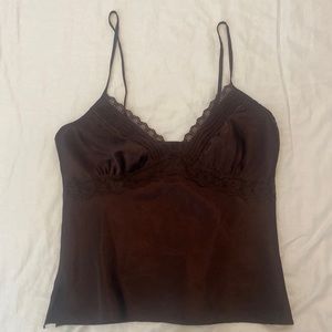 brown y2k lace tank top